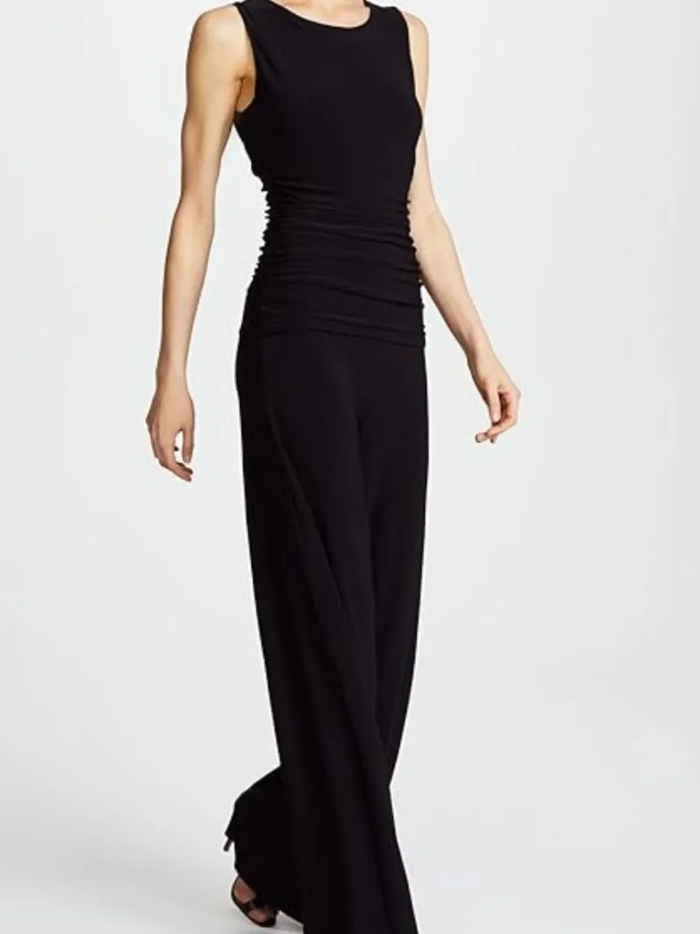 Norma Kamali Brand Women's XL Black Shirred Waist Jumpsuit Wide Leg Pant - Picture 2 of 11